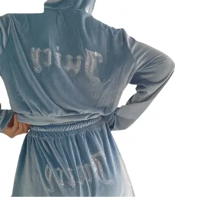 2022 Rhinestone Velvet Two-Piece Suit Blue