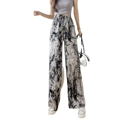 Women Black White Zebra Print Wide Leg Pants Summer Casual