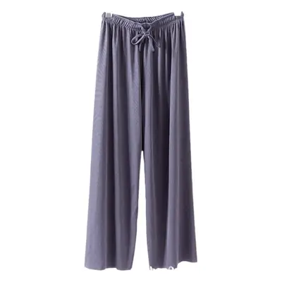 Women Wide Leg Ice Silk Trouser Summer Blue