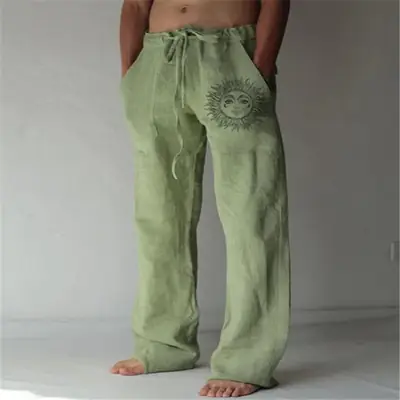 Men's White Drawstring Elastic Loose Pants Casual Wear