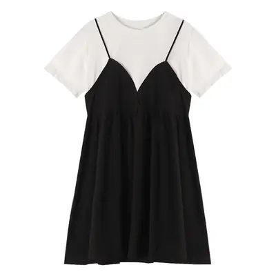 Maternity Dress Black White Fake Two Piece Loose Plus Size