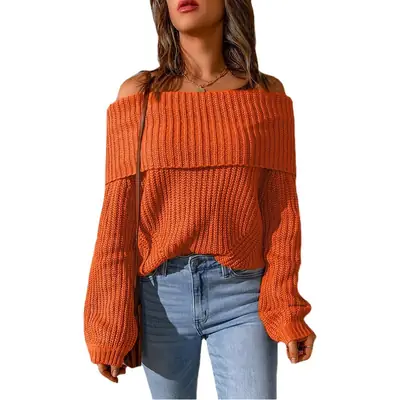 New Off-Shoulder Women's Winter Sweater Blue Loose Fit