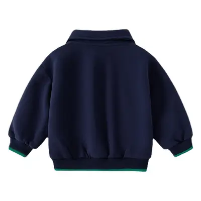 Boys Navy Hoodie with Green Trim 2023 Spring