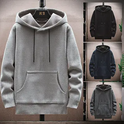 Men Grey Fleece Hoodie Winter Warm Cozy