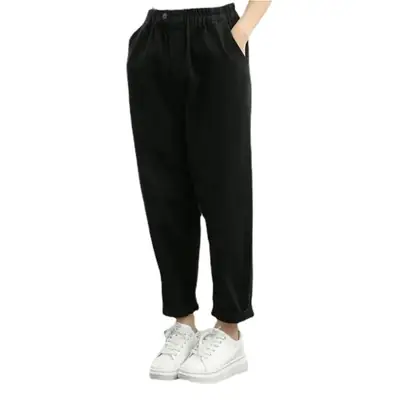 Women Solid Color Cropped Elastic Waist Pants