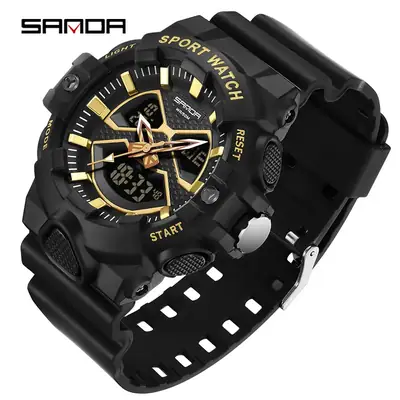 Sanda Black Sport Match Waterproof Electronic Watch for Youth