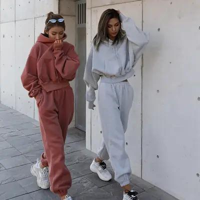 Women's Grey Sweatshirt Track Suit Casual Winter Set