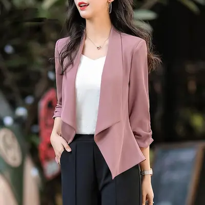 Women's Pink Seven-Point Sleeve Small Suit Jacket Spring Summer