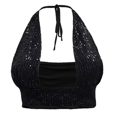 White Metal Sequin Low Cut Vest for Women