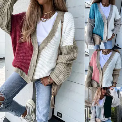 Women V-Neck Loose Sweater 2022 Autumn