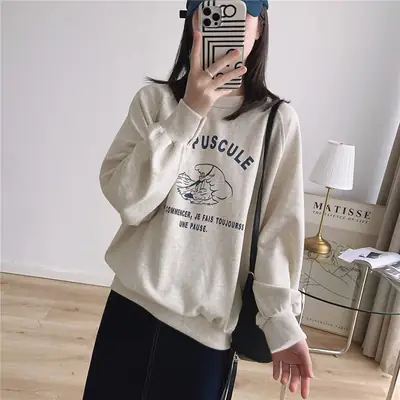Women Vintage Sweatshirt 2022 Korean Style Loose Fit Antique Japanese Top Jacket