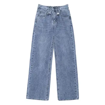 High Waist Elastoic Straight Jeans Women 2022 Wide Leg