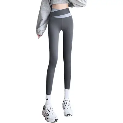 Women Cross Waist Black Polyester Leggings High Quality Slimming