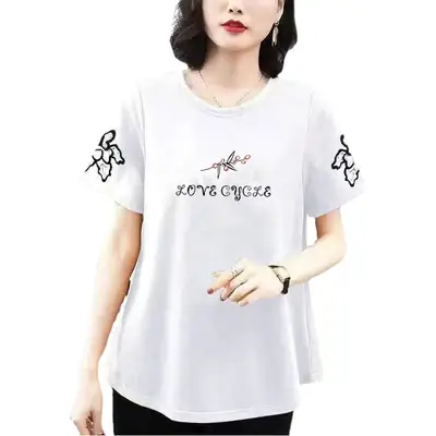 Middle-Aged Women Cotton T-Shirt Orange Loose Fit
