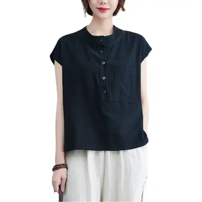 Women Cotton Linen Sleeveless T-Shirt 2022 Summer