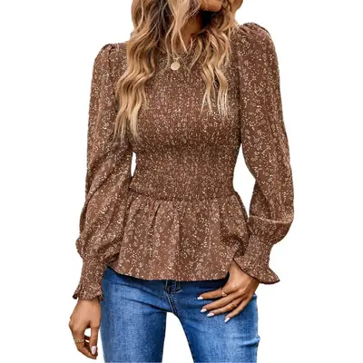2023 Printed Long Sleeve Waist Shirt Top for Women