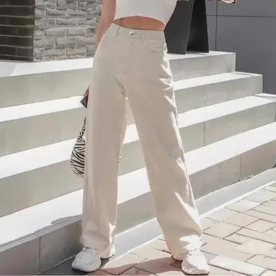 Women's White Loose Jeans with Side Stripes Large Size