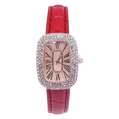 Red Full Diamond Women's Watch Belt with Quartz Movement