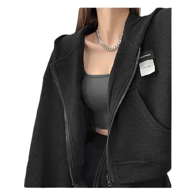 Women Blue Zipper Hoodie Long Sleeve Cotton