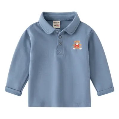 Kids Navy Polo Shirt 2023 New Autumn Boys Embroidered