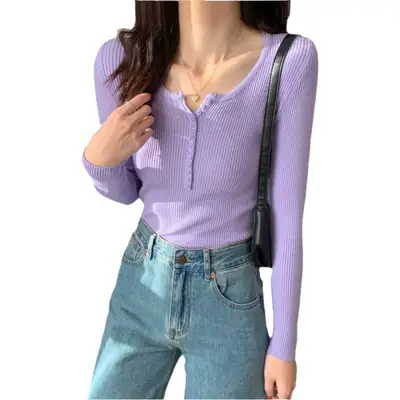 Women Knitted V-Neck Long Sleeve Top 2025