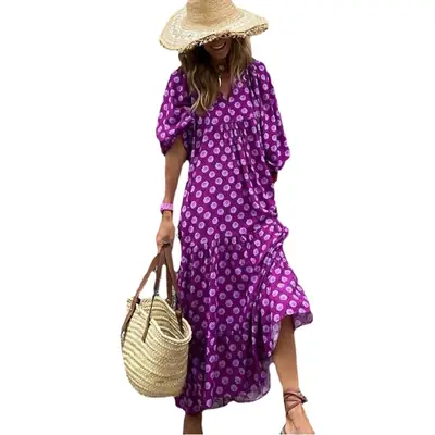 2023 Geometric Print Puff Sleeve Dress Plus Size Women