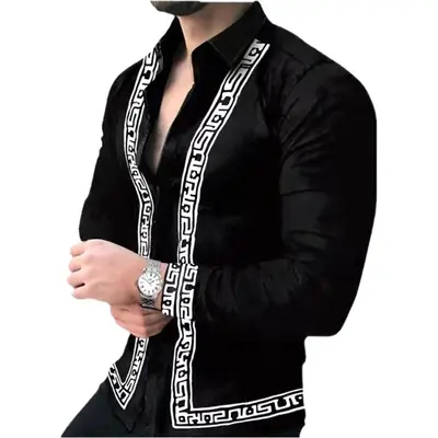 European Station Men's Printed Long Sleeve Shirt Tan