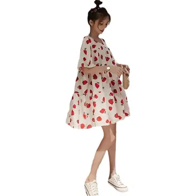 Maternity Floral Dress Summer Korean Short Sleeve Loose Fit