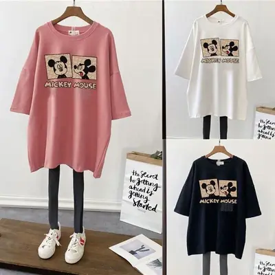 Pregnant Women T-Shirt White Cotton Mid Length Loose Fit
