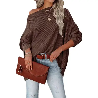 White Waffle Knit Off-Shoulder Sweater for Women