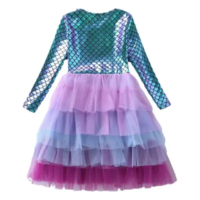 Girls Princess Dress Pink Tulle Long Sleeve Birthday Party