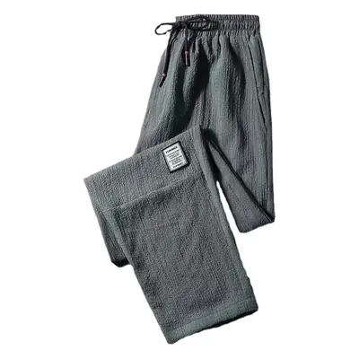 Men Ice Silk Casual Pants Grey Loose Large