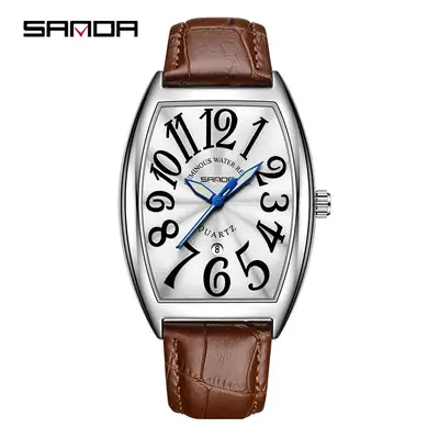 Sanda Men's Quartz Watch with Digital Calendar & Leather Band