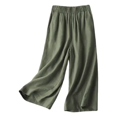 Asian Cotton Wide Leg Pants Black Women Summer