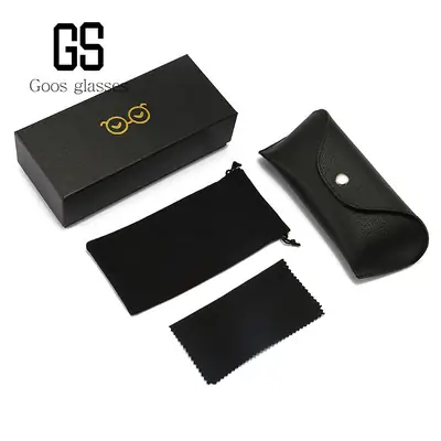 Black Leather Sunglasses Bag with Mirror Closure
