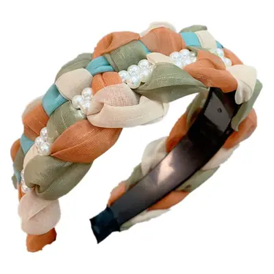 Double Layer Pearl Organza Twist Headband for Women