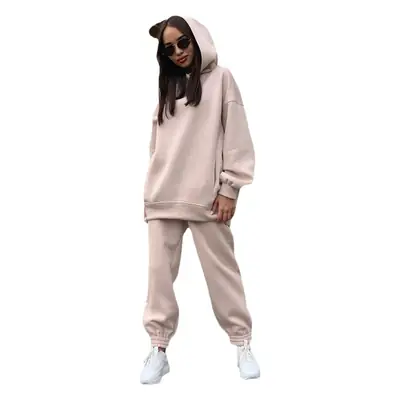 Women European American Hooded Sweatset Pink White