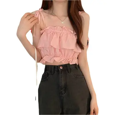 Ruffled Halter Top for Women 2023 Summer Vest