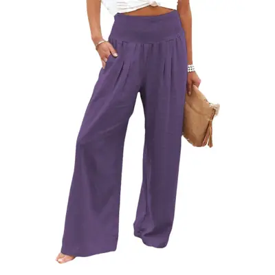 2022 White Wide Leg Cotton Linen Trouser for Women
