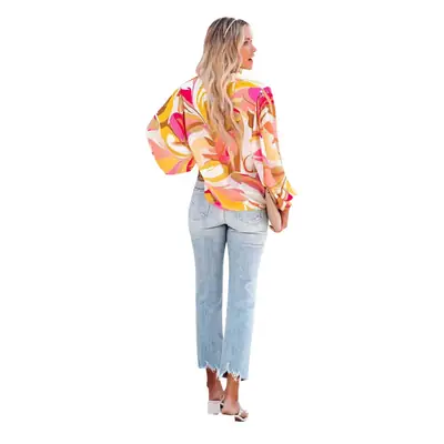 Women Printed Lantern Sleeve Cardigan Multi Color