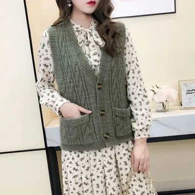 Women's Blue Wool Sleeveless Vest Large Winter Wear