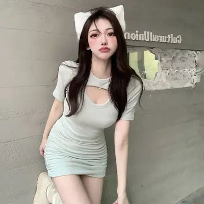 Women's White Hollow Neck Skirt Set Summer 2022