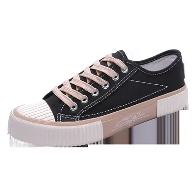 Women's Black Canvas Low-Top Sneakers with White Sole