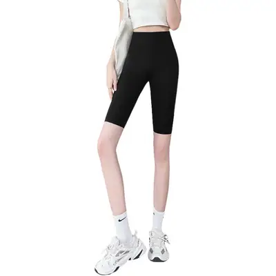Women's Five-Point Yoga Shorts with Back Letter High Waist