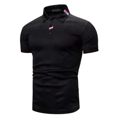 Men Printed Short Sleeve Polo T-Shirt White Blue Gradient Large