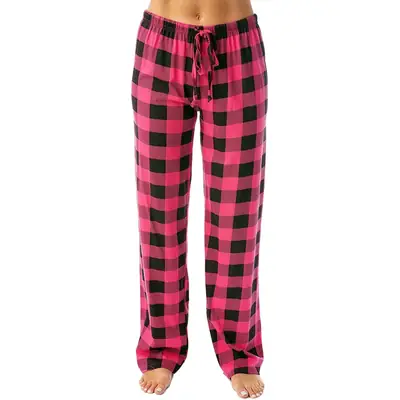 Women's Purple Black Check Plaid Pants Casual Home Wear