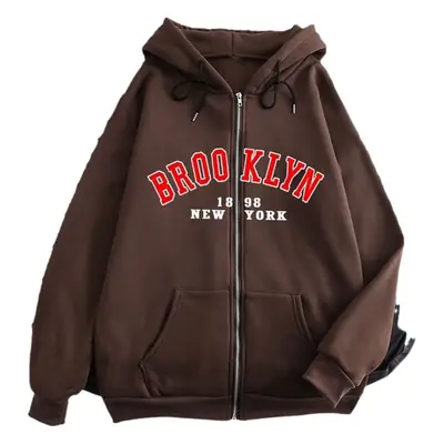 Brooklyn 1989 Zipper Hoodie Brown
