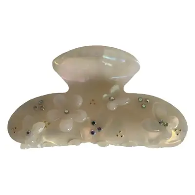 Elegant White Hair Clip with Floral Butterfly Design
