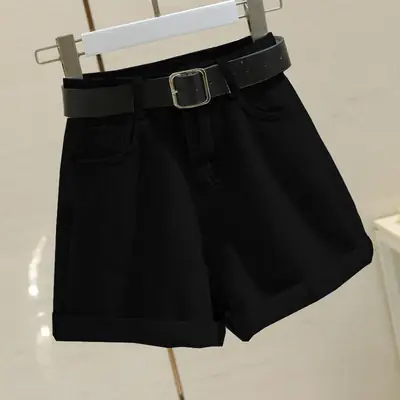 Black Denim Shorts Women High Waist Loose Fit Casual