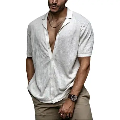Men Orange V-Neck Short Sleeve T-Shirt